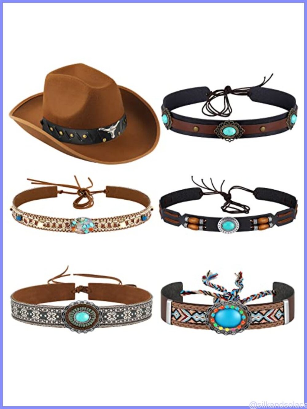 6 Pc Cowboy Hat Bands PU Faux Leather Suede Adjustable Western